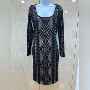 BCBG MaxAzria Black and Nude lace midi dress Size S